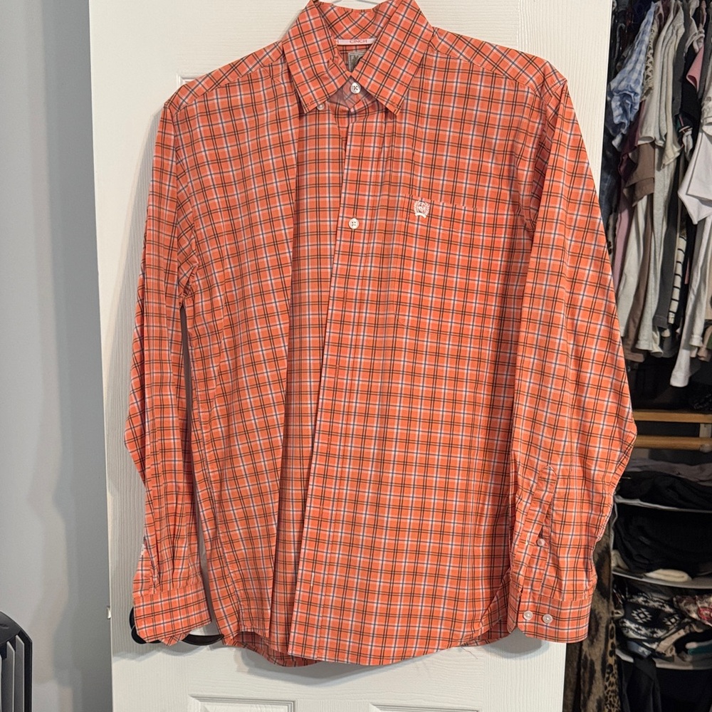Cinch Men's Vibrant Orange Plaid Shirt